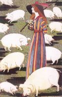 57061- MELA KOEHLER- WOMAN WITH PIG HERD, ILLUSTRATION, REPRINT - Koehler, Mela