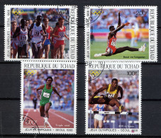 TCHAD 1988, J.O. SEOUL, 400 M HAIES,  5000 M, SAUT EN LONGUEUR, TRIPLE SAUT, 10000 M, 4 Valeurs, Oblitérés / Used. R034 - Summer 1988: Seoul