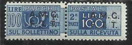 TRIESTE A 1947 -1948 AMG-FTT OVERPRINTED PACCHI POSTALI PARCEL POST LIRE 100 MNH VARIETA' VARIETY - Postal And Consigned Parcels
