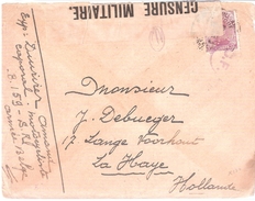 ARMEE BELGE EN CAMPAGNE LETTRE VERS LES PAYS-BAS BANDE DE CENSURE MILITAIRE N°7 + CACHET C.F. - Belgisch Leger