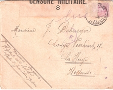 ARMEE BELGE EN CAMPAGNE LETTRE VERS LES PAYS-BAS BANDE DE CENSURE MILITAIRE N°8 + CACHET CORRESPONDANCE PRIVEE + 8 + C.F - Armée Belge