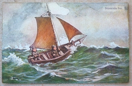 Litho Chromo Illustrateur WSSB W.S.S.B. HOFFMANN Enfant Duo Garcon Pecheur Sur Barque VOILE Mer Vagues Sturmische See - Hoffmann, Ad.