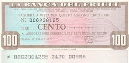 MINIASSEGNO BANCA DEL FRIULI L.100 ASS COMM PROV UDINE -FDS  (MA76 - [10] Cheques En Mini-cheques