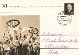 L3525 - Czechoslovakia (1948) Zlin 1: Sokol (= Falcon) Festival 1948 Prague (gymnastic Organization) Postal Stationery - Gymnastics