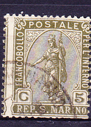 San Marino - Freiheitsgöttin (MiNr: 82) 1922 - Gest Used Obl        Piquage A Cheval - Errors, Freaks & Oddities (EFO)