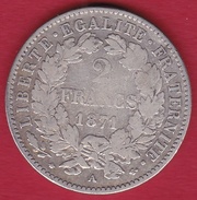 France 2 Francs Argent Cérès 1871 A "grand A" - Other & Unclassified