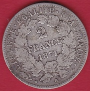 France 2 Francs Argent Cérès 1871 A "grand A" - Altri & Non Classificati