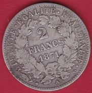 France 2 Francs Argent Cérès 1871 A "grand A" - Other & Unclassified