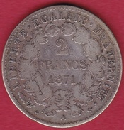 France 2 Francs Argent Cérès 1871 A "grand A" - Other & Unclassified