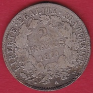 France 2 Francs Argent Cérès 1871 A "grand A" - Sonstige & Ohne Zuordnung