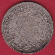 France 2 Francs Argent Cérès 1871 A "grand A" - Andere & Zonder Classificatie