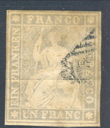 Svizzera 1854-62 Strubel N. 31 (SBK N. 27C), F. 1 Grigio-violetto, Cornice Completa, Usato, Firmato A. Diena - Gebraucht