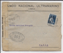 PORTUGAL - 1917 - PERFORE (PERFIN) Sur ENVELOPPE De BANQUE De LISBOA => PARIS Avec CENSURE FRANCAISE - Poststempel (Marcophilie)
