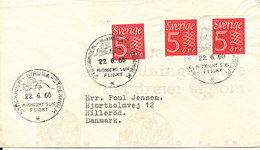 Sweden Air Mail Flight Cover Midnight Sun Flight Stockholm - Kiruna - Stockholm 22-6-1960 Sent To Denmark - Covers & Documents