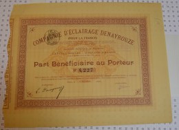 Cie D'eclairage Denayrouze, Part Beneficiaire De 1896, Rare. - Electricité & Gaz