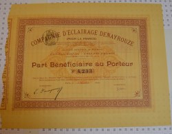 Cie D'eclairage Denayrouze, Part Beneficiaire De 1896, Rare. - Elektrizität & Gas
