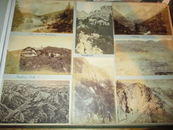 13x Alte Ansichtskarten 1921 , Mittenwald , Lautersee , Kranzberg , Leutasch , Karwendelhütte , Albumseite , Album , AK - Leutasch