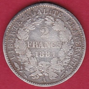 France 2 Francs Argent Cérès 1881 A - Other & Unclassified