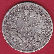 France 2 Francs Argent Cérès 1887 A - Other & Unclassified