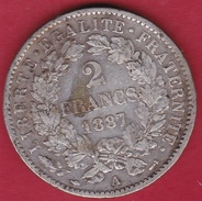 France 2 Francs Argent Cérès 1887 A - Other & Unclassified