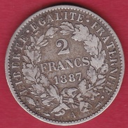 France 2 Francs Argent Cérès 1887 A - Other & Unclassified