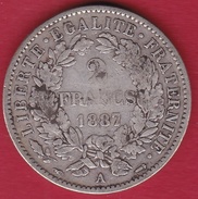 France 2 Francs Argent Cérès 1887 A - Other & Unclassified