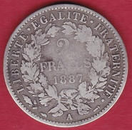 France 2 Francs Argent Cérès 1887 A - Other & Unclassified