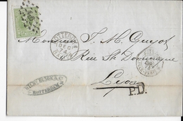 NEDERLAND - 1874 - YVERT N° 24 SEUL Sur LETTRE De ROTTERDAM => LYON Avec ENTREE AMBULANT LILLE à PARIS - Marcofilia
