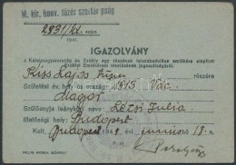 1941 Bp., A M.kir. Honvéd Tüzér Szertár Parancsnoksága által Kiadott... - Other & Unclassified