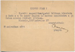 1937 Miskolc, Gróf Haller Gábornak A Püspök által Küldött LevelezÅ‘lap - Ohne Zuordnung