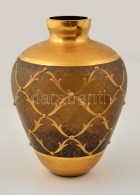 Dekoratív üveg Váza, Aranyozott Festéssel, Jelzés Nélkül, Kopott, M:27... - Verre & Cristal