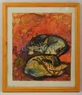 Gombosné B. Éva (1957- ): Macskák, Akvarell, Papír, Jelzett, üvegezett Fa... - Autres & Non Classés