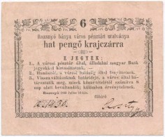 Rozsnyó 1849. 6kr 'Rozsnyó Bánya Város Pénztári Utalványa'... - Non Classés