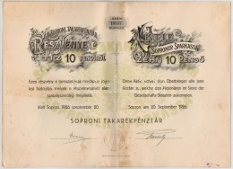 Sopron 1926. 'Soproni Takarékpénztár' Részvénye 10P-rÅ‘l, Magyar és... - Ohne Zuordnung