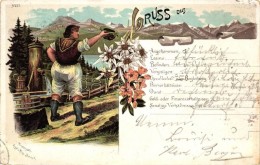 T2 1897 Gruss Aus Den Bergen; Kunstanstalt Regel Und Krug / Highlander Folklore, Litho - Ohne Zuordnung