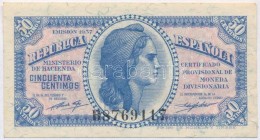 Spanyolország 1937. 50c T:I-
Spain 1937. 50 Centimos C:AU
Krause 93 - Non Classés