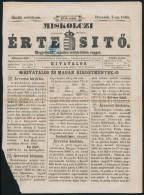 1865 Miskolczi értesítÅ‘ Címlapja ElÅ‘érvénytelenített... - Autres & Non Classés