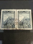 RARE PAIR 10+10GR GROUCH TURKEY 1920'S USED STAMP TIMBRE - Oblitérés