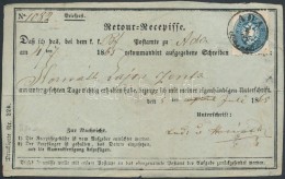 1865 Retour Recepisse 10kr Bérmentesítéssel, A Hátoldalán Egy Szakadt 10kr 'ADA' - Other & Unclassified