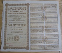 Société Marocaine Des Cuirs Et Peaux De Commerce Et De Participation Part Bénéficiaire OO7;577 - 18 Coupons/18 TBE - Afrique