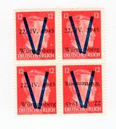 WURTEMBERG LIBERATION BLOC DE 4 SANS GOMME AVEC SURCHARGE RENVERSEE - Liberazione