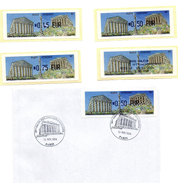 PARIS : 3 VIGNETTES D'AFFRANCHISSEMENT LISA à 0.45,0.50 Et 0.75E SALON PHILATELIQUE  2004 PARIS-ATHENES + RECU + Env Obl - 1999-2009 Illustrated Franking Labels