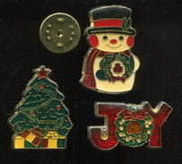 3 Pin´s - NOEL Bonhomme De Neige Sapin - Navidad