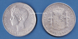 1898 SPAIN ESPANA SILVER 5 PESETAS ALPHONSO XIII  VERY GOOD/FINE CONDITION - Monnaies Provinciales
