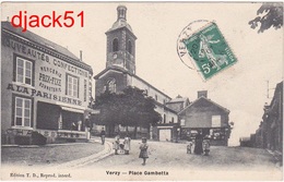 51 - TOP - VERZY - Place Gambetta - 1909 / Superbe Animation / Magasin (Mercerie, Bonneterie, Chaussures) - Verzy