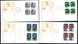 1973  Christmas Issue  Sc 625-8  UR Plate Blocks  Official FDCs - 1971-1980
