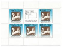 1986 Tonga Links With The United Kingdom FLAGS QEII Birthday Miniature Sheet Of 5 + 1 Label MNH - Tonga (1970-...)