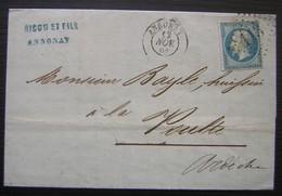 1863 Annonay Lettre De Nicou Et Fils Pour La Voulte (ardèche) - 1849-1876: Periodo Classico