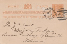 Victoria Entier Postal Prahran 1893 - Cartas & Documentos