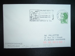 LETTRE TP LIBERTE DE GANDON 1,60 ROULETTE OBL.MEC.20 4 1984 PALAVAS LES FLOTS (34) 2e FESTIVAL DE MARIONNETTES 12-22 JUI - Marionetten